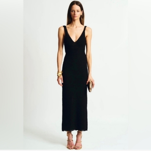 New Torn By Ronny Kobo Madi Crochet Open-Back Black Metallic Maxi Dress - Picture 2 of 7